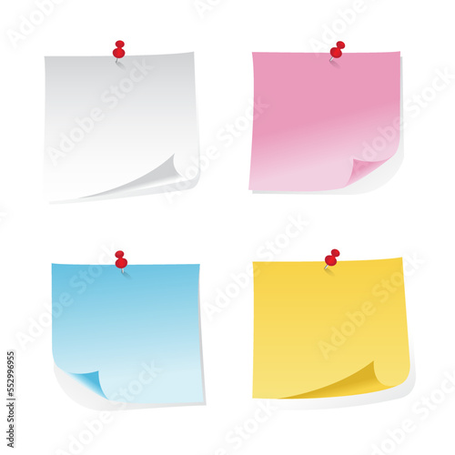 Colored sticky notes paper with push pin blank paper sheets for note vector illustration