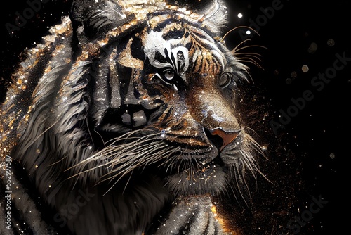 Tiger in gold  silver and glitter portrait