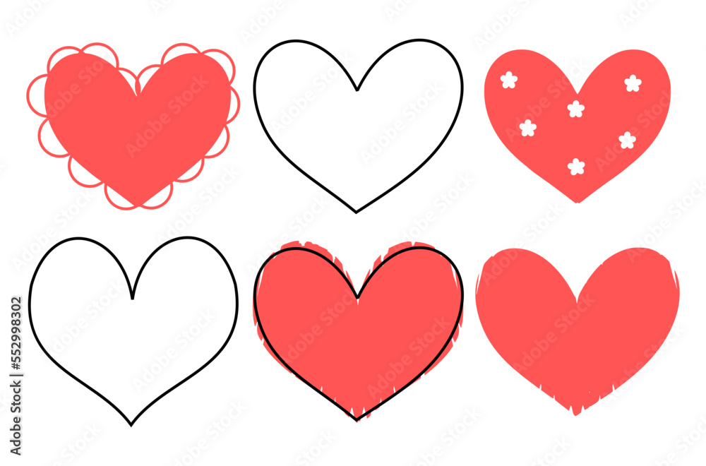 Set of red hearts icon sign isolated on white background vector illustration.