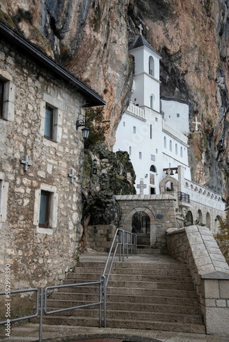Fototapeta Naklejka Na Ścianę i Meble -  Saint Basil monastery carved into the mountain in Ostrog