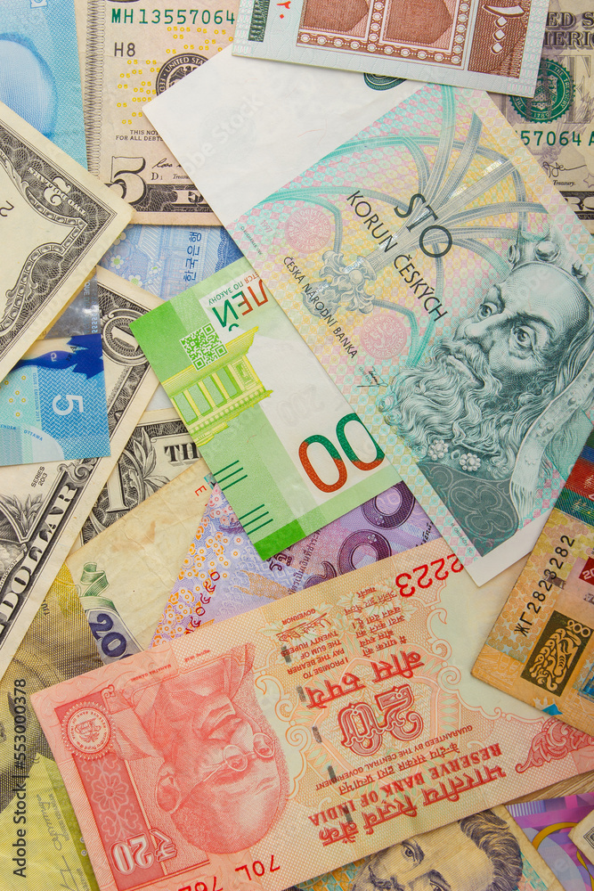 Background from different money banknotes from all over the world