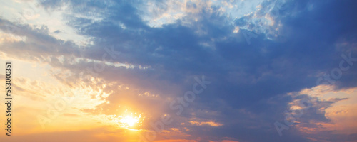 Colorful cloudy sunset sky, panoramic background