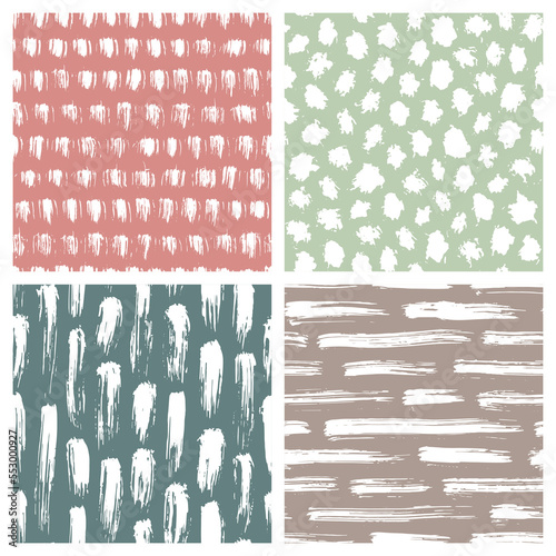 Set of abstract hand drawn seamless patterns, brush strokes textures