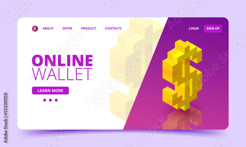 Website template for an online wallet, print on a bank card. Vector illustration