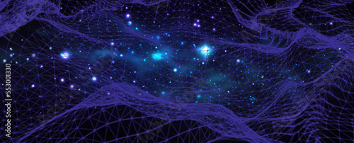 Space galaxy background with mesh grid. Physics concept