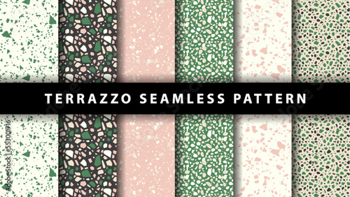 Set of terrazzo seamless patterns. Terrazzo floor pattern. Terrazzo seamless pattern. Collection of terrazzo pattern