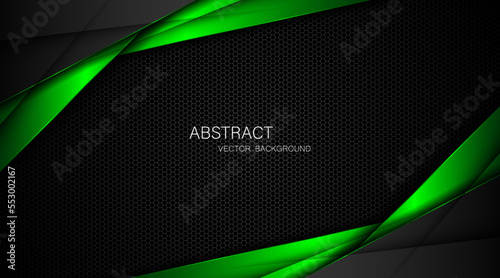 Dark steel mesh abstract background with black and green polygon shapes, free space for design. modern technology innovation concept background
