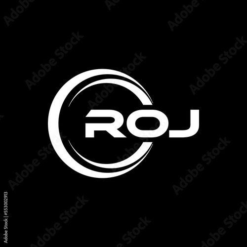 ROJ letter logo design with black background in illustrator, cube logo, vector logo, modern alphabet font overlap style. calligraphy designs for logo, Poster, Invitation, etc.