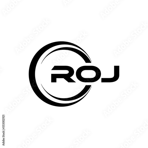 ROJ letter logo design with white background in illustrator, cube logo, vector logo, modern alphabet font overlap style. calligraphy designs for logo, Poster, Invitation, etc.