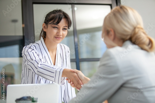 Teamwork Deal Cooperation Partnership business people shaking hands, Shaking hands of two business people in the office.