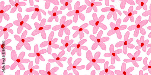 
Seamless pattern with pink flowers painted in watercolor