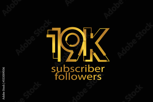 19K, 19.000 subscribers or followers blocks style with gold color on black background for social media and internet-vector