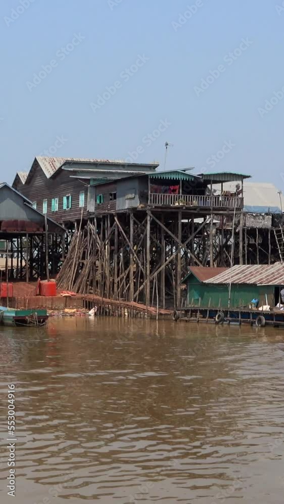 Stilt houses of Kampong Khleang village from the river Stilt houses of Kampong Khleang village from the river
