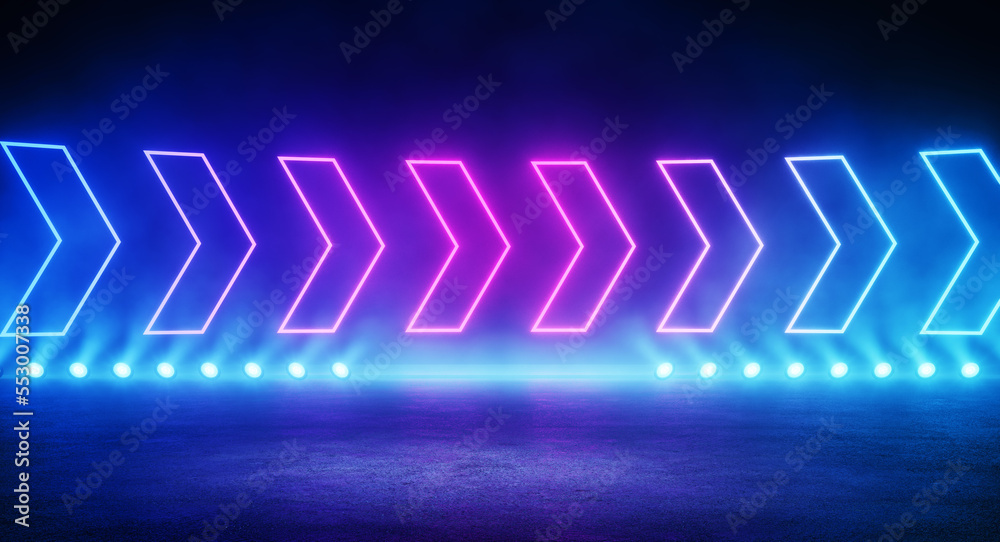 Abstract Neon room with directional cursor to right illuminated