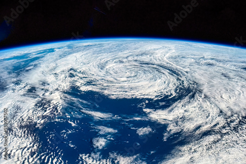 Hurricane or Typhoon storm. Digital Enhancement. Elements by NASA