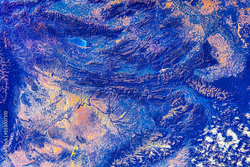 Fototapeta Naklejka Na Ścianę i Meble -  Impressive mountain range from space. Digital Enhancement. Elements by NASA