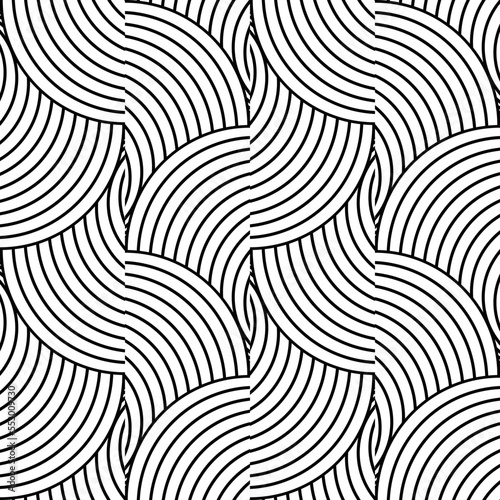 Vector seamless pattern. Abstract monochrome background with black curved lines