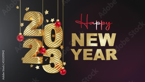 3D Golden Happy New Year 2023 Celebration Animation and new year intro video (ID: 553011942)