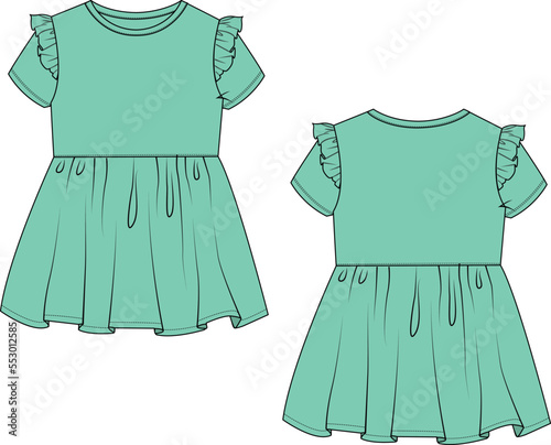 DRESS AND FROCKS FOR GIRL WEAR FRONT AND BACK DESIGN VECTOR