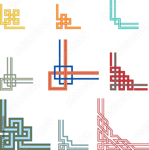 Geometric frame corners. Celtic style. Interlaced lines and knots. 