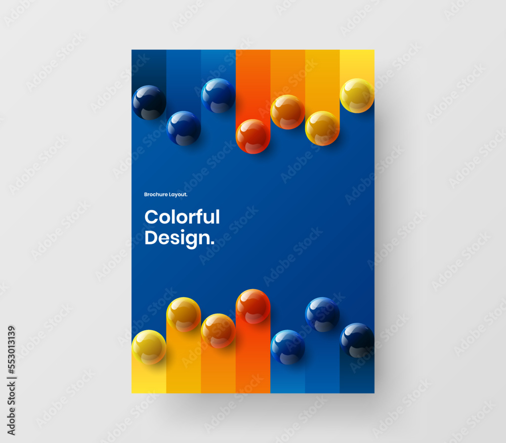 Colorful 3D balls poster illustration. Isolated magazine cover A4 vector design concept.