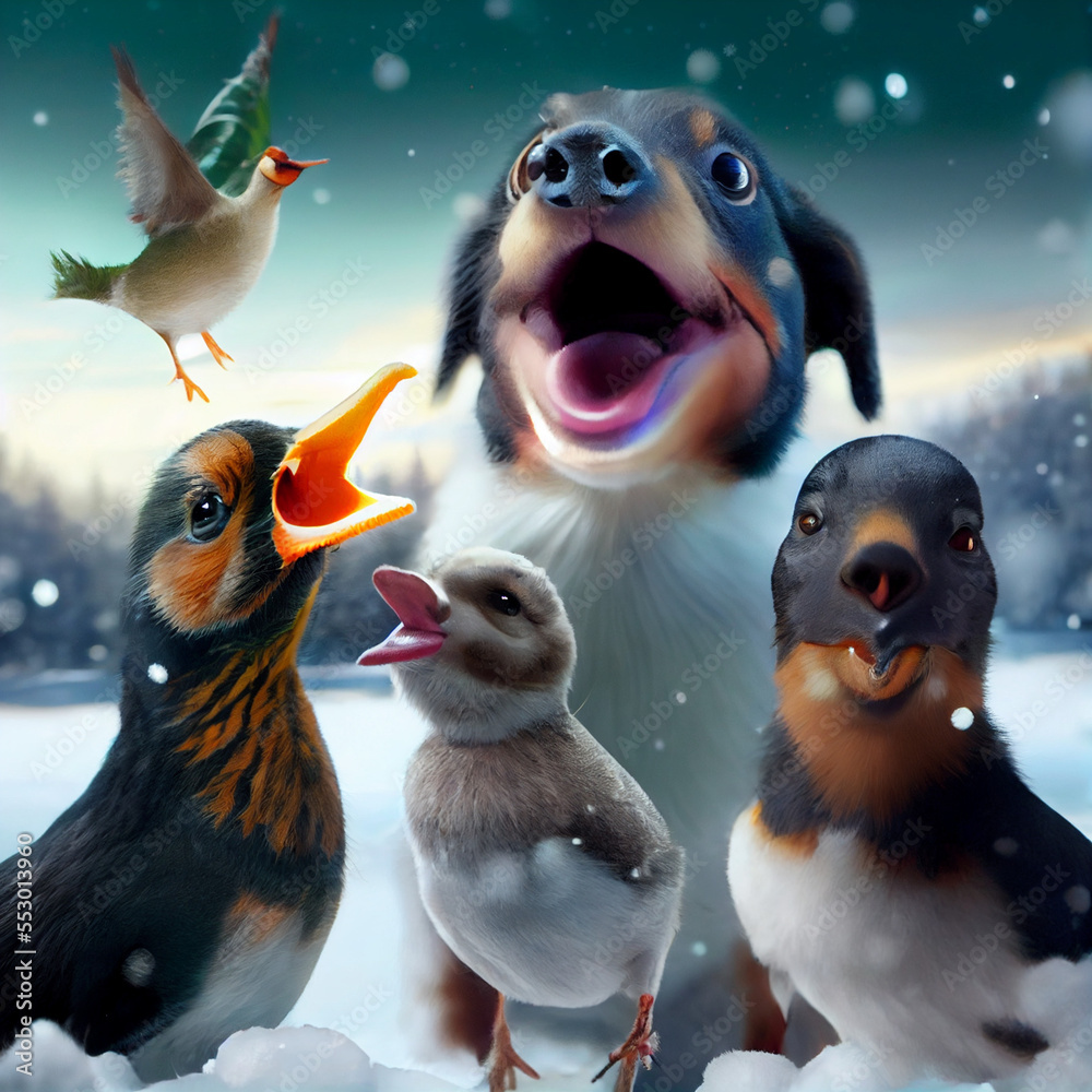 Fototapeta premium Excited Christmas Animals
