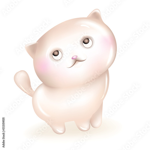 3d illustration of a cute kitten. Animal characters isolated on white background. 