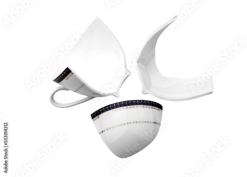 Broken porcelain cup isolated