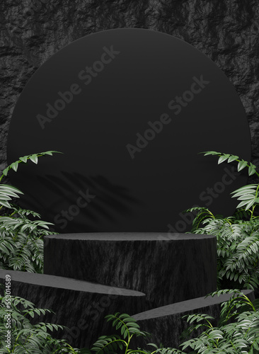 black Empty podium Blank product shelf standing backdrop.