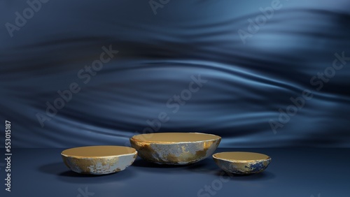 Podium on blue water ripple background,3D Render