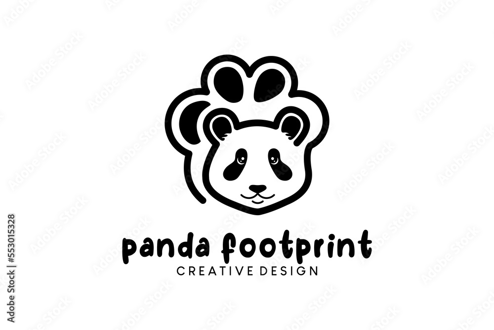 Panda logo design line art style with panda footprint Panda logo design line art style with panda footprint