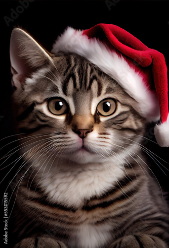cat wears santa hat