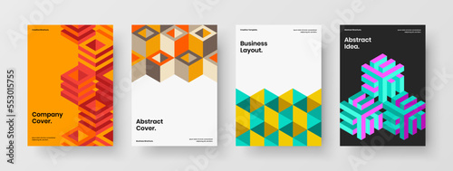 Creative flyer design vector layout bundle. Multicolored geometric shapes handbill illustration set.