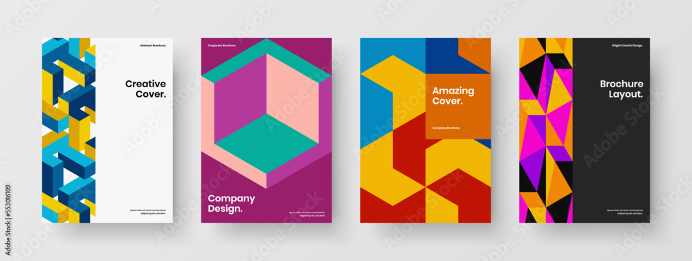 Fototapeta premium Trendy geometric pattern booklet layout set. Isolated leaflet A4 vector design concept composition.