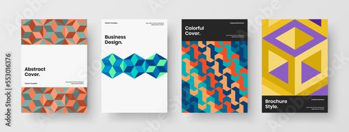Abstract pamphlet A4 vector design template bundle. Multicolored geometric pattern brochure illustration collection.