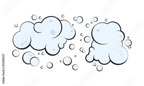Cartoon foam, smoke pop, soap or gas cloud vector icon, blue water bubble set hand drawn, shampoo suds isolated on white background. Fun illustration