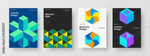 Premium geometric tiles front page illustration collection. Amazing company cover A4 vector design layout set.