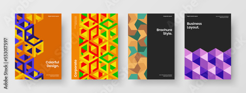Multicolored mosaic pattern pamphlet template bundle. Unique corporate cover A4 vector design layout composition.