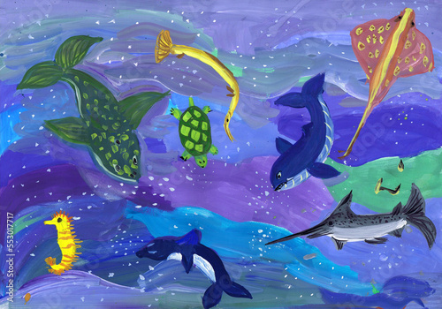 Inhabitants of the deep sea. Children's drawing