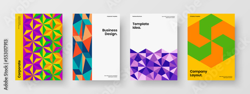 Unique mosaic shapes banner illustration collection. Trendy company cover A4 vector design template bundle.