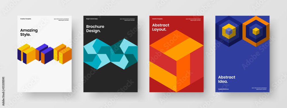 Abstract mosaic shapes pamphlet layout composition. Premium cover A4 vector design illustration set.