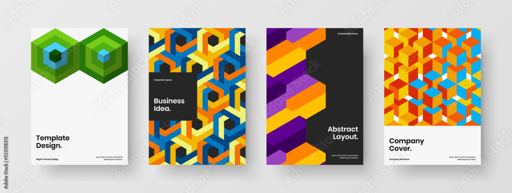Colorful company identity design vector layout bundle. Creative geometric pattern pamphlet concept collection.