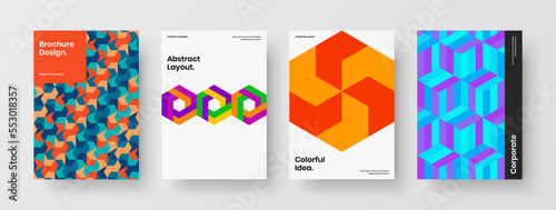Creative postcard A4 design vector layout composition. Unique geometric shapes journal cover concept bundle.
