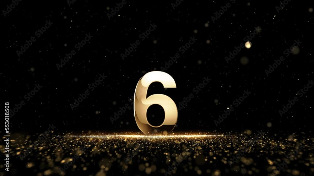 New Year Top ten countdown glittering gold bright numbers from 10 to 1 seconds. New year's eve countdown to  with glittering gold particles and snow.