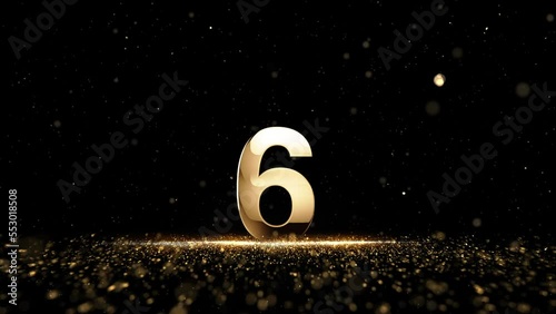 New Year Top ten countdown glittering gold bright numbers from 10 to 1 seconds. New year's eve countdown to  with glittering gold particles and snow.