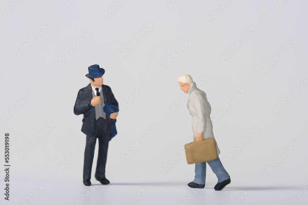 Business people talking while walking, isolated on white background Business people talking while walking, isolated on white background