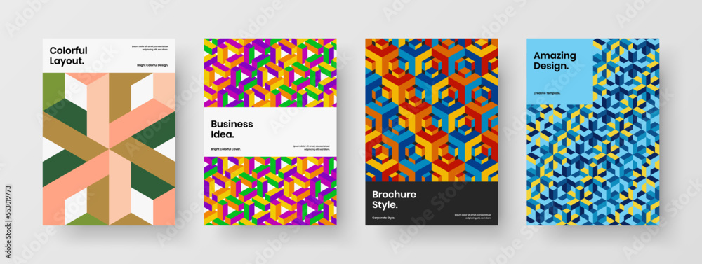 Clean placard vector design concept bundle. Fresh geometric tiles corporate brochure layout composition.