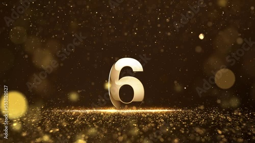 New Year Top ten countdown glittering gold bright numbers from 10 to 1 seconds. New year's eve countdown to  with glittering gold particles and snow.