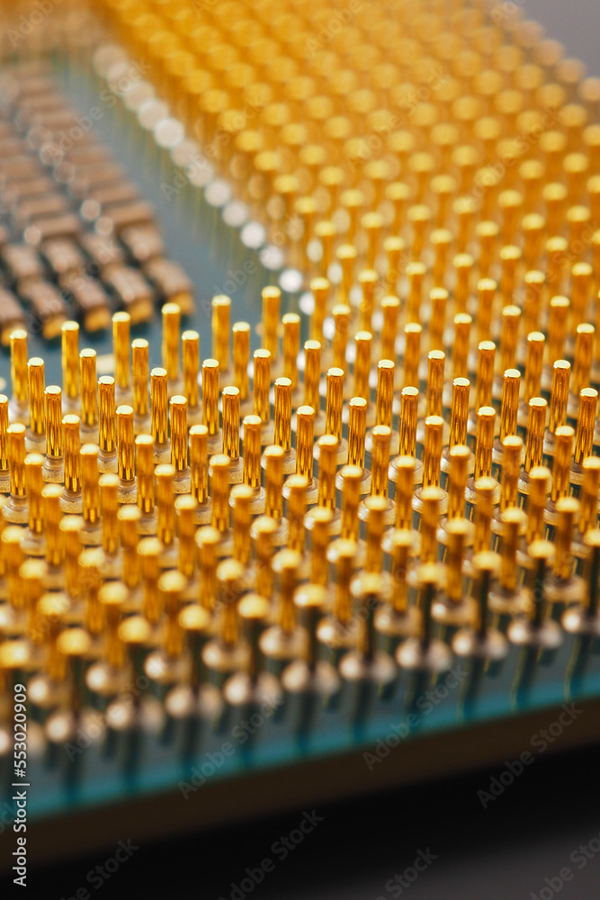 Processor of computer close up. Microprocessor and semiconductors. Electronic and computing detail. Digital technologies. Semiconductor technology. Science and data. Vertical illustration. Macro Processor of computer close up. Microprocessor and semiconductors. Electronic and computing detail. Digital technologies. Semiconductor technology. Science and data. Vertical illustration. Macro