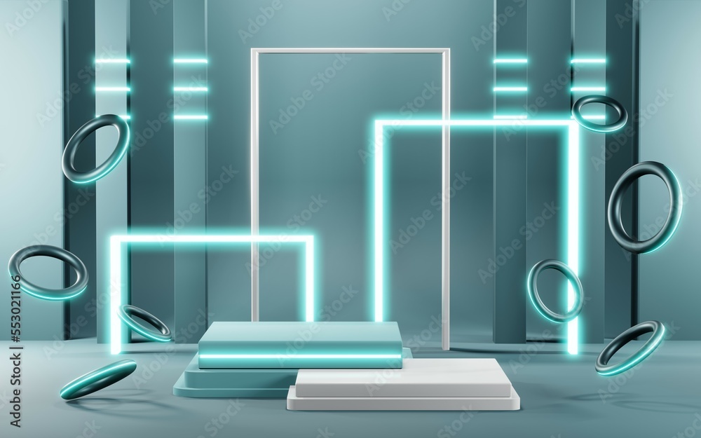 3D render of Podium background in blue tones for displaying cream products. cosmetics 3D render of Podium background in blue tones for displaying cream products. cosmetics